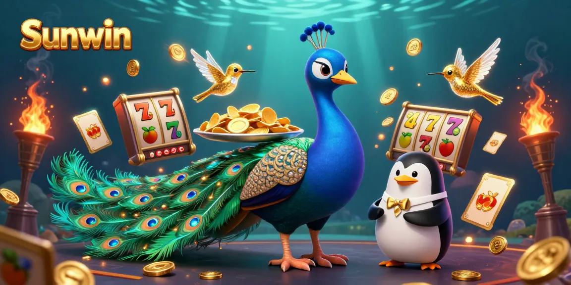 Play fun slots and win big at Sunwin with a dazzling display of colorful characters and casino elements.