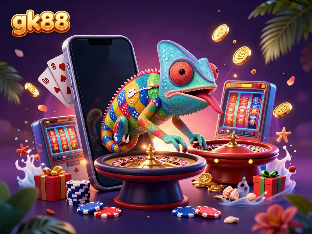 Engage in thrilling gameplay at gk88 with vibrant chameleon casino owner and dynamic slot game elements.