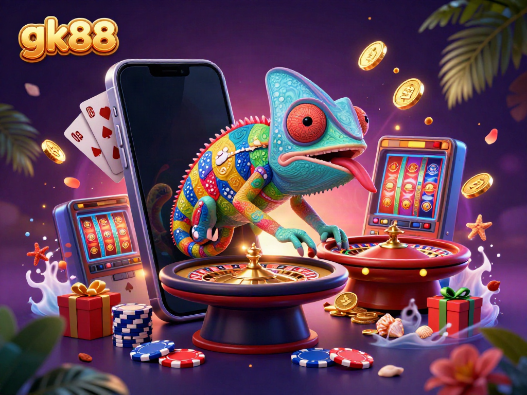 Engage in thrilling gameplay at gk88 with vibrant chameleon casino owner and dynamic slot game elements.