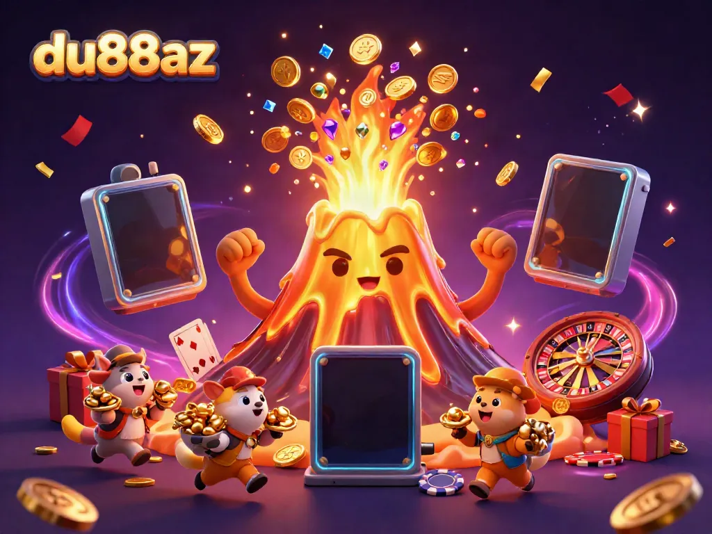 Engage in thrilling gameplay at du88az with a vibrant eruption of coins and treasures from a golden volcano.