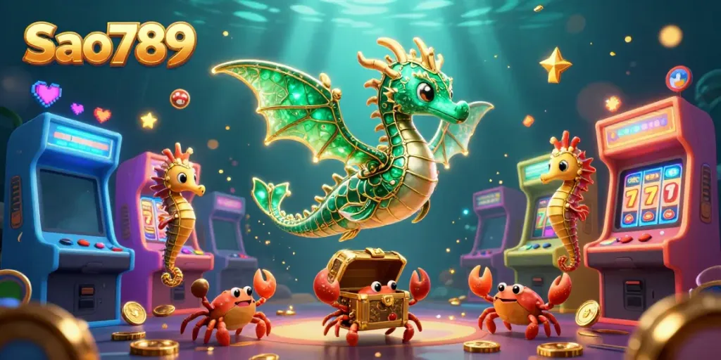 Experience thrilling wins at Sao789 with 3D characters and casino games in a captivating underwater scene.
