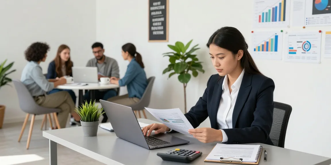 Accountant providing accounting services for small business in a bright office.