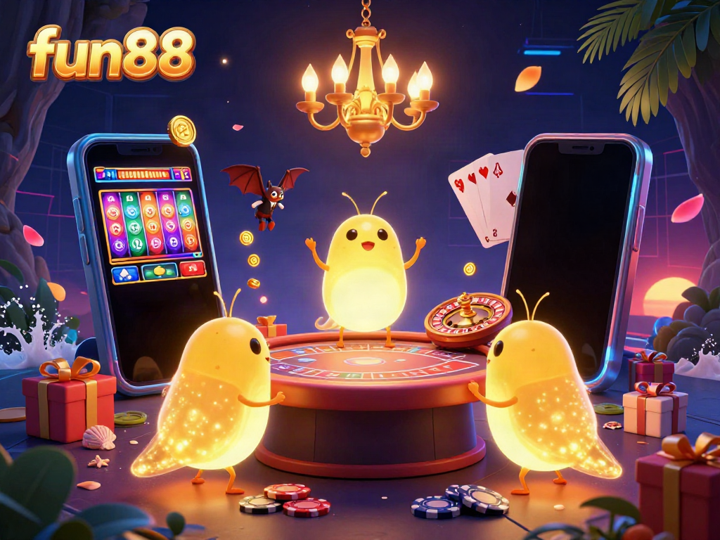 Engage in fun88's vibrant casino experience with glowworms lighting up a lively scene.
