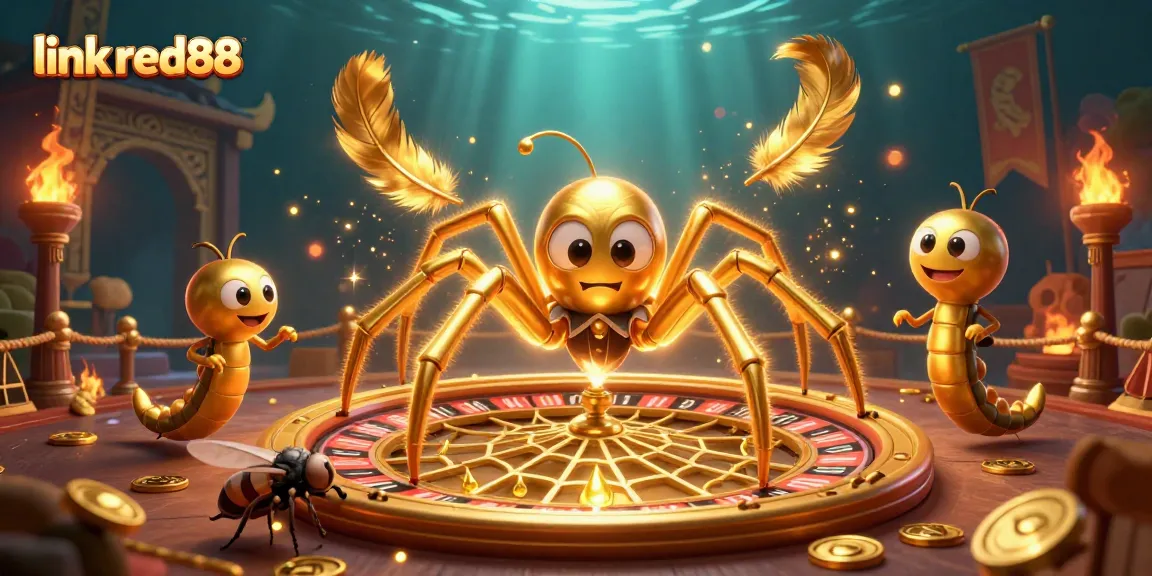 Experience thrilling bets at link red88 with an adventurous spider and centipede croupier in this unique 3D casino illustration.