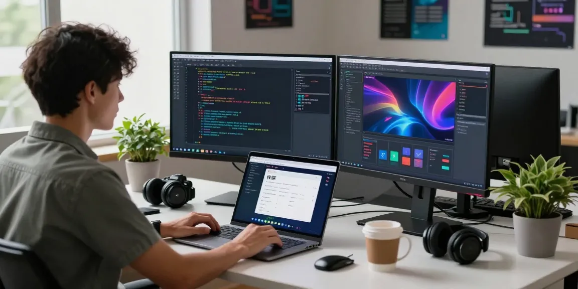 快连 network acceleration interface displayed on dual monitors in a modern tech workspace.