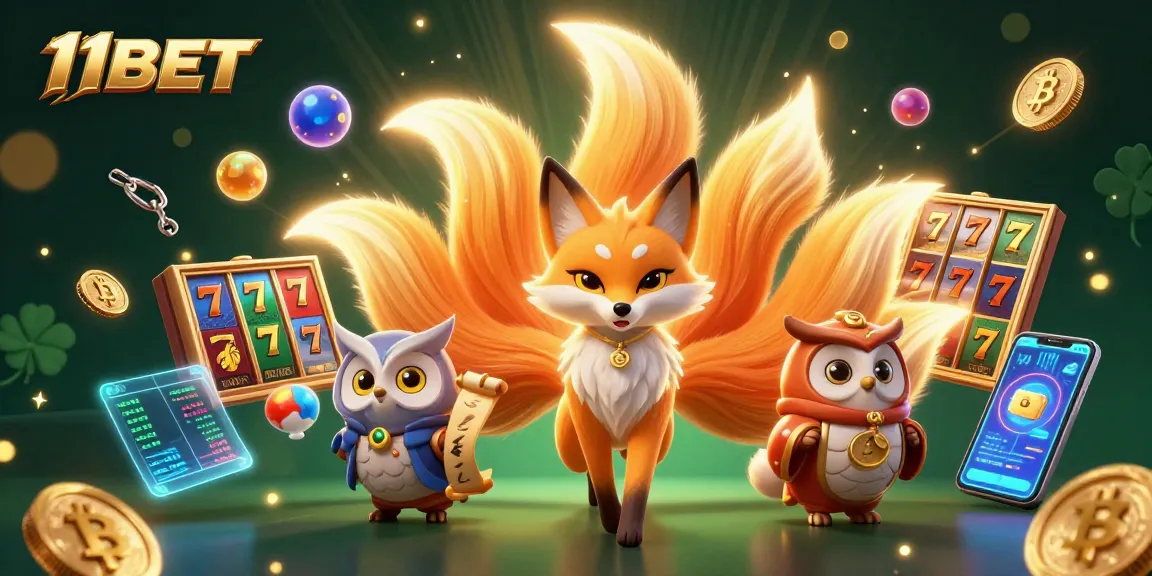 Spin to win at 11BET with colorful casino spirit characters amidst vibrant slot elements.