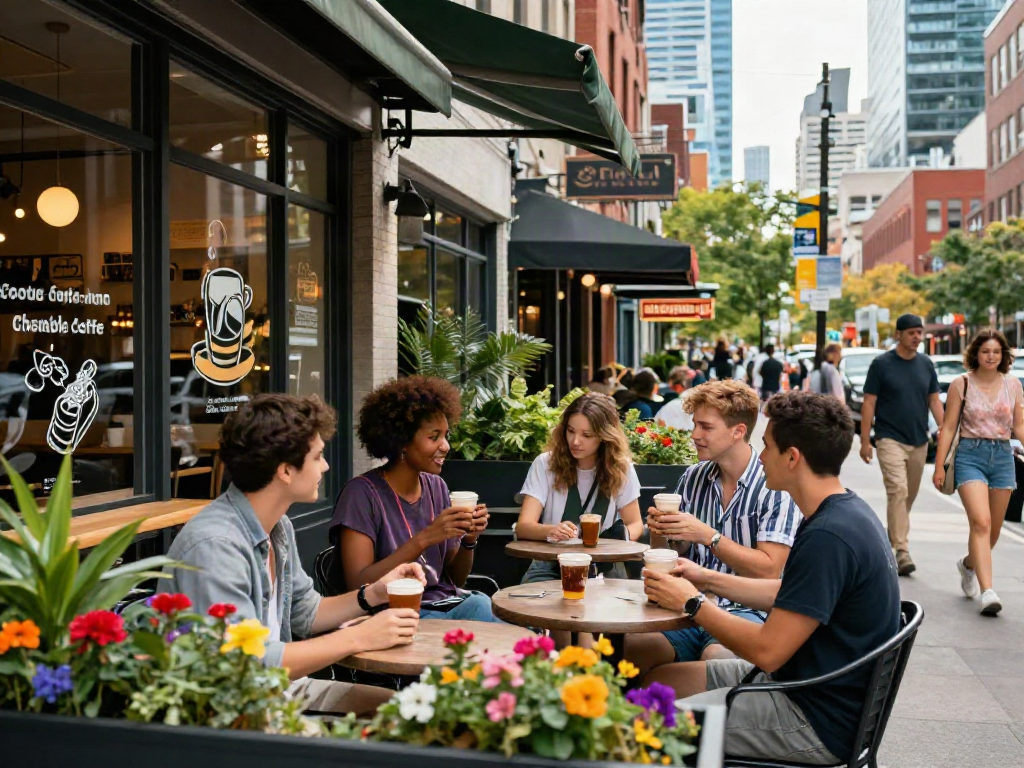 Community gathering at a coffee shop in Toronto, highlighting the lively atmosphere of Streek Canada.