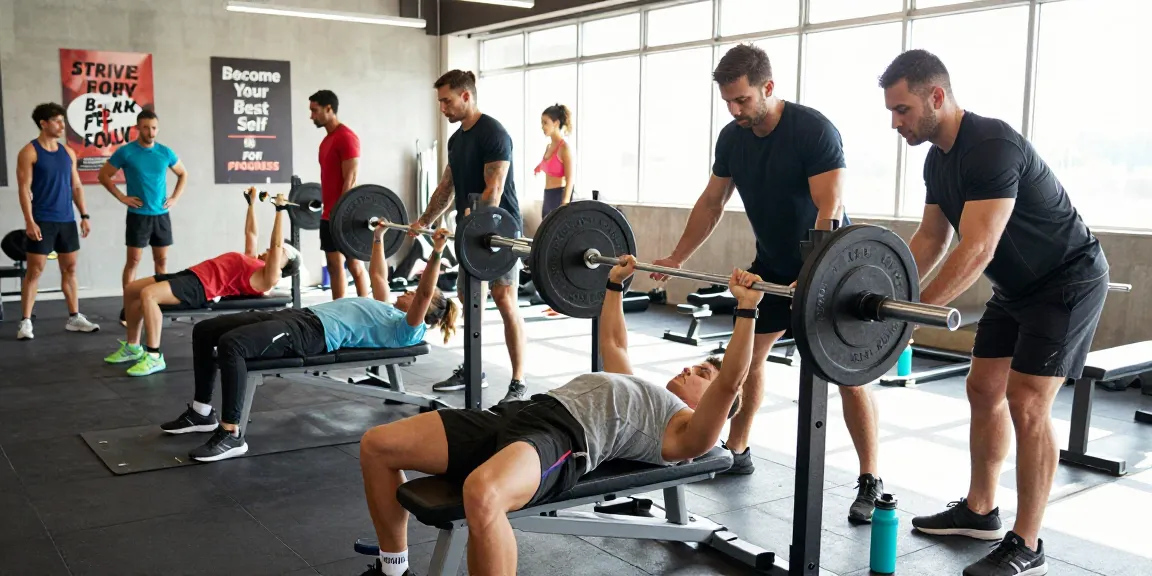 Dynamische Trainingsszene im Anabolika Shop Deutschland Fitnessstudio, die verschiedene Athleten bei Fitnessaktivitäten zeigt.