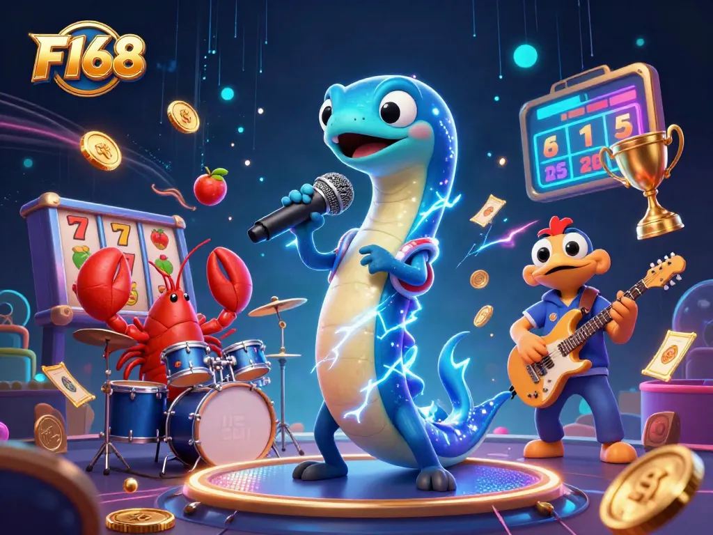 Engage in thrilling casino moments with F168's dynamic electric eel DJ and band.