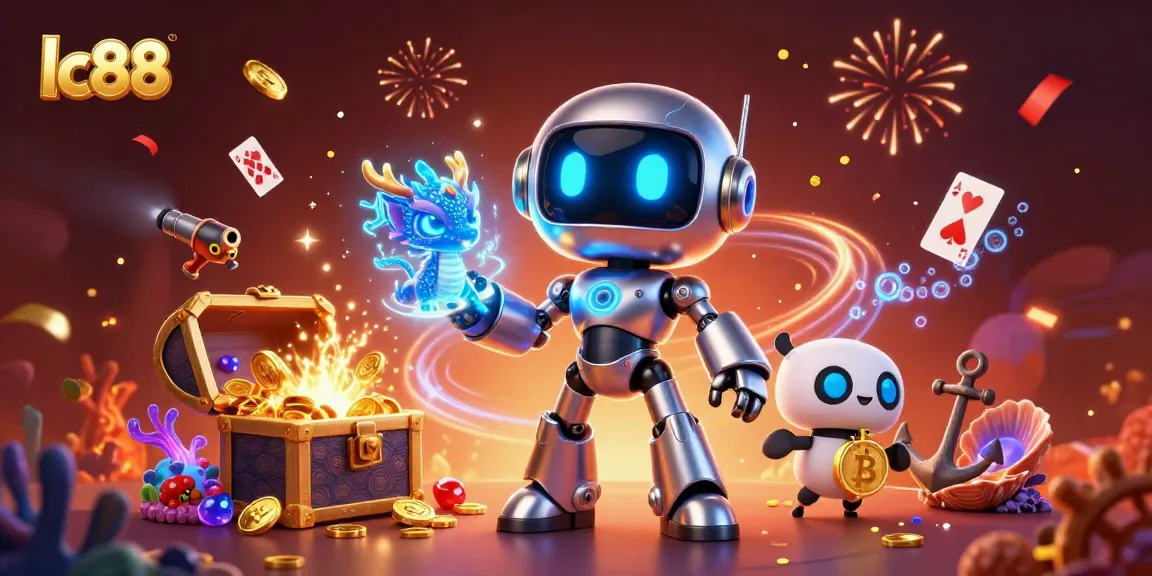 Play slots and win with lc88 in a vibrant 3D casino adventure illustration showcasing a cyberpunk theme.